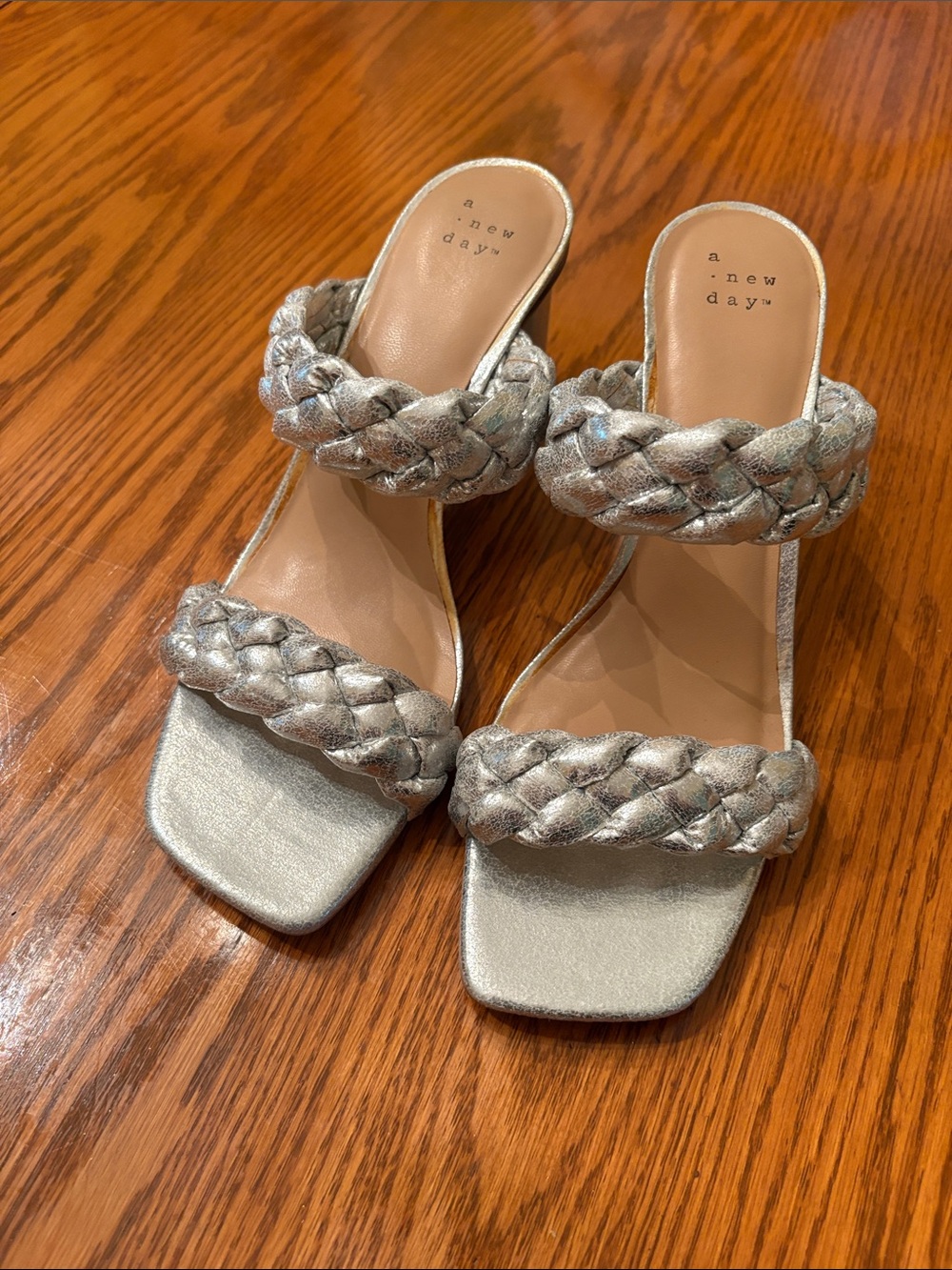 a new day Silver Braided Double-Strap Slide Mules